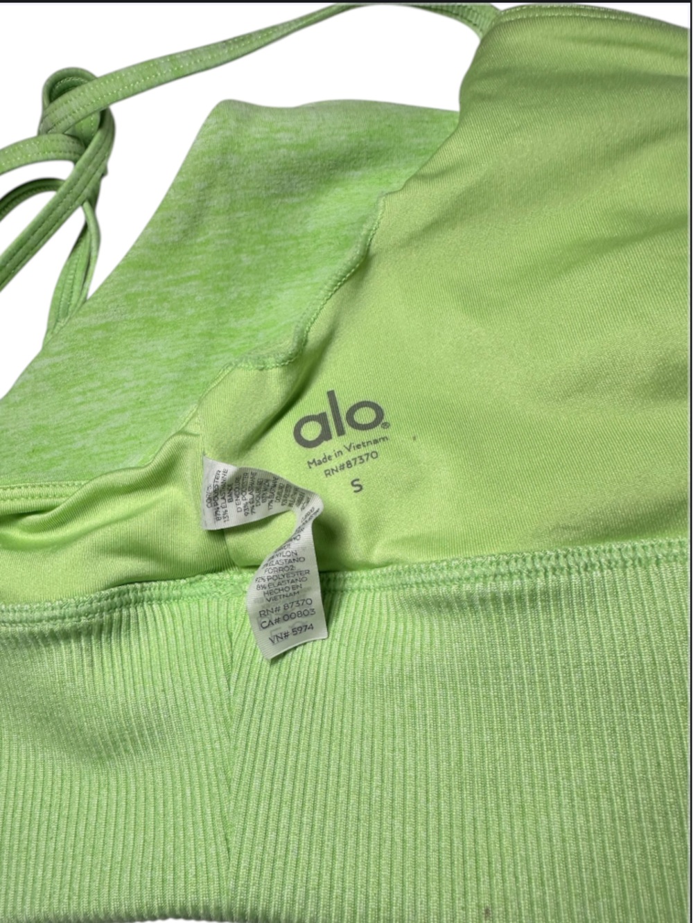 Alo Yoga Alosoft Lavish Bra Neon Lime Heather Green Strappy S - Picture 6 of 17